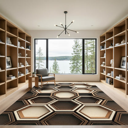 Sophisticated Bronze Metallic Geometric Hexagon Rug