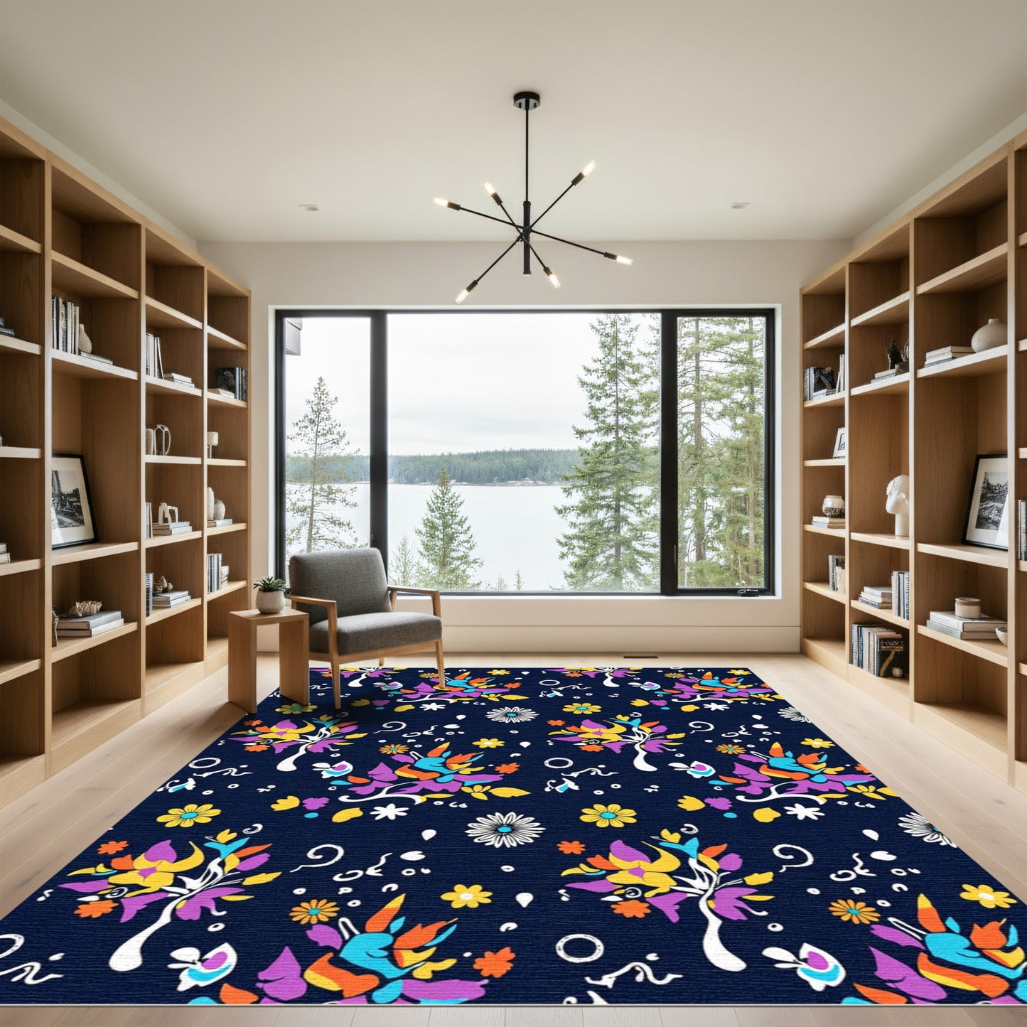 Whimsical Colorful Floral Tree Dark Rug