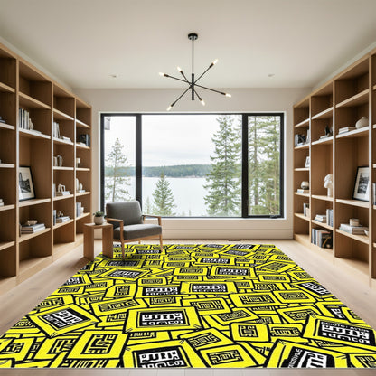 Yellow Abstract Script Frames Rug