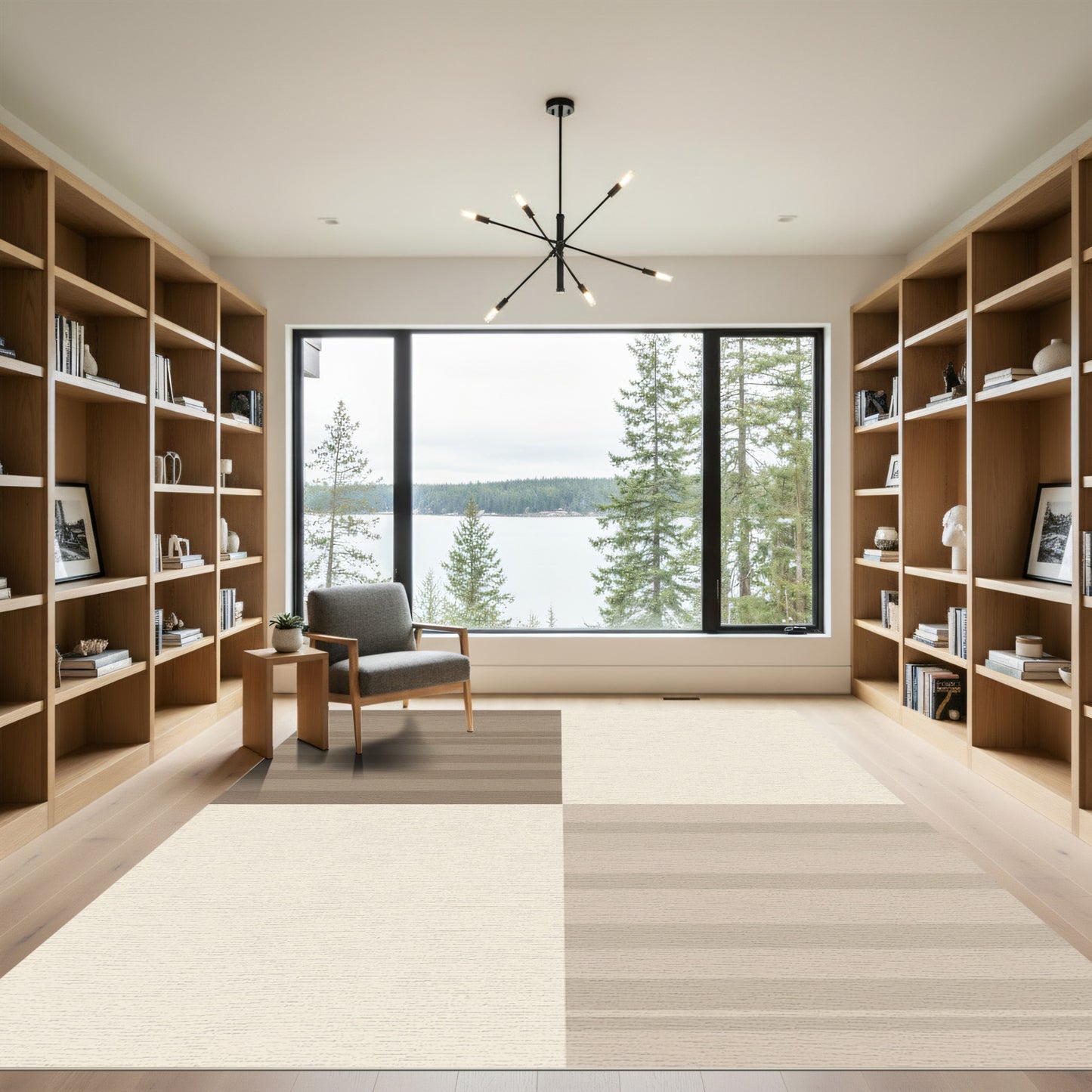 Modern Beige Striped Checkerboard Rug
