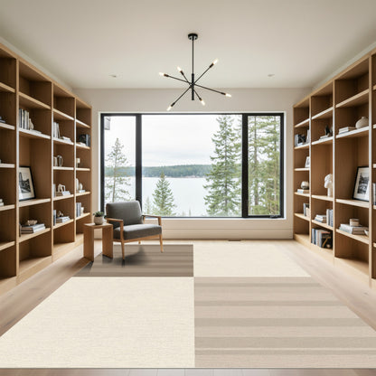 Modern Beige Striped Checkerboard Rug