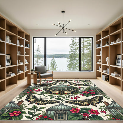 Whimsical Butterfly And Conservatory Garden Rug