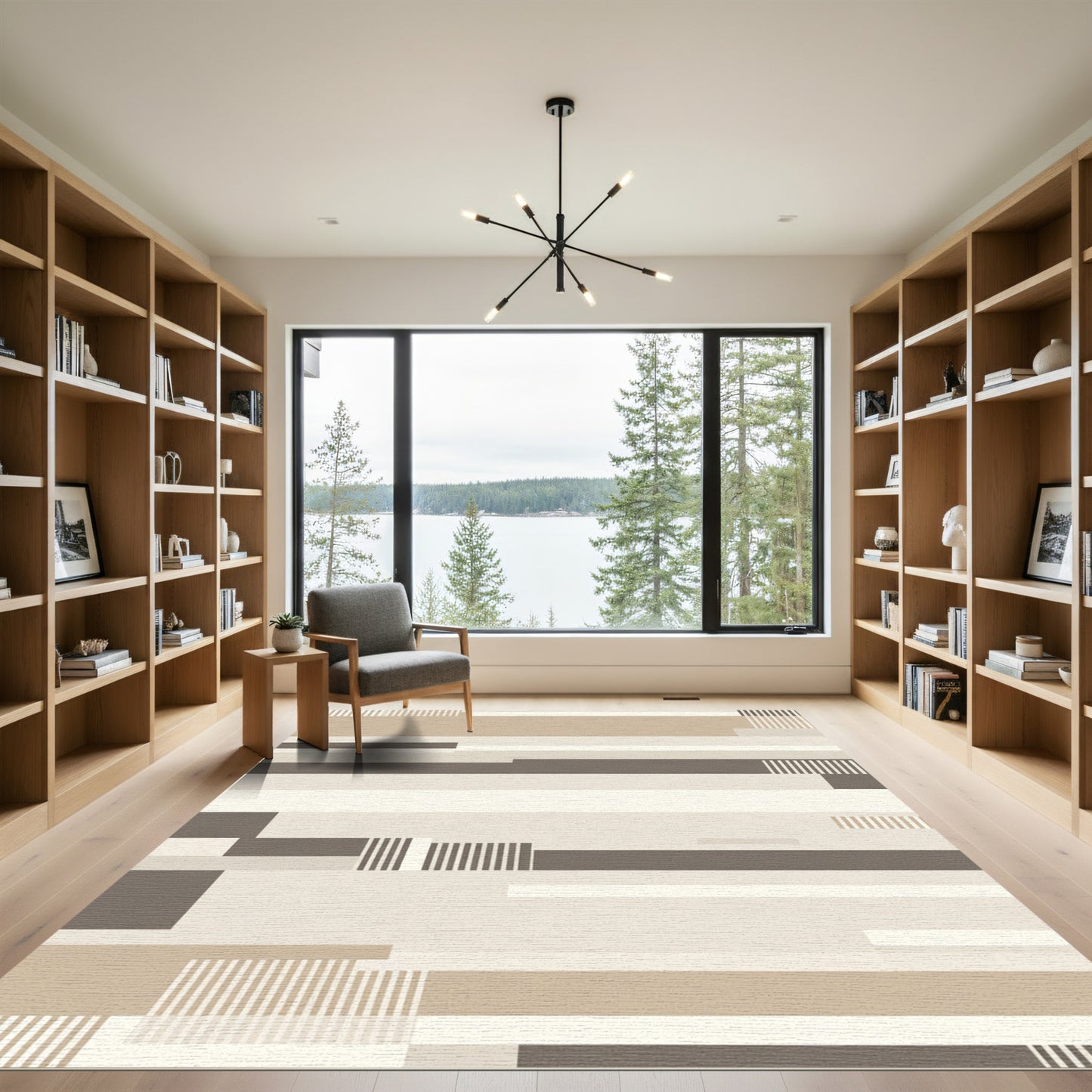 Earthy Neutral Linear Geometric Arrangement Rug