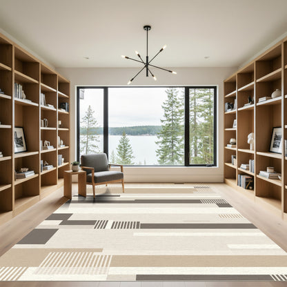 Earthy Neutral Linear Geometric Arrangement Rug