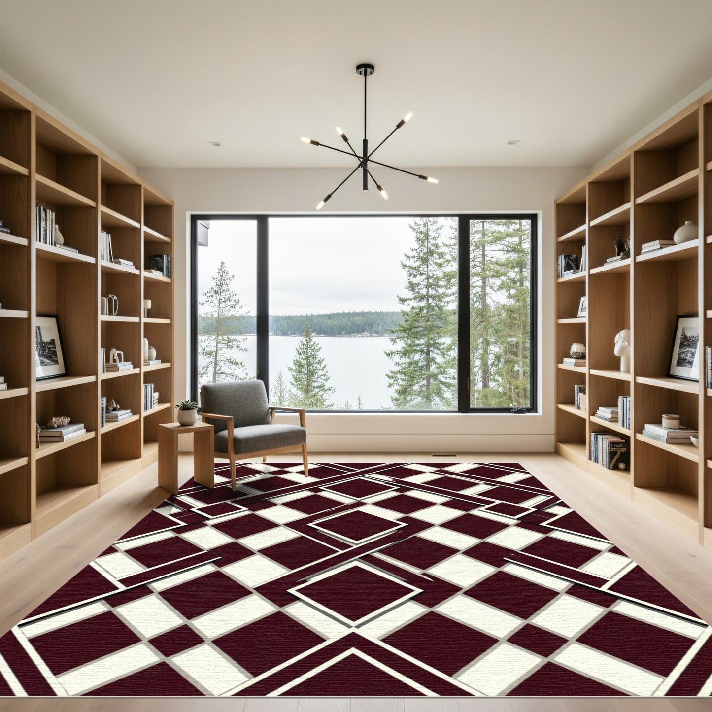 Crimson Off White Diamond Overlay Rug