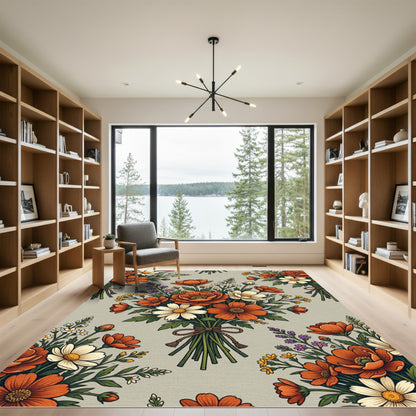 Rustic Autumnal Wildflower Bouquet Earthy Rug