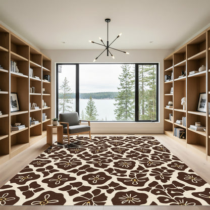 Brown Ivory Floral Cluster Arrangement Rug