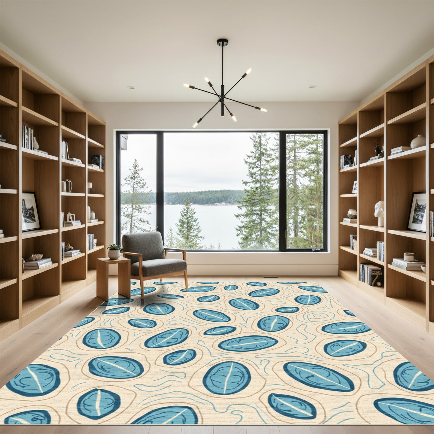 Blue Oval Contour Abstract Rug