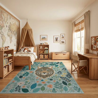 Vibrant Leopard Green Foliage Floral Rug