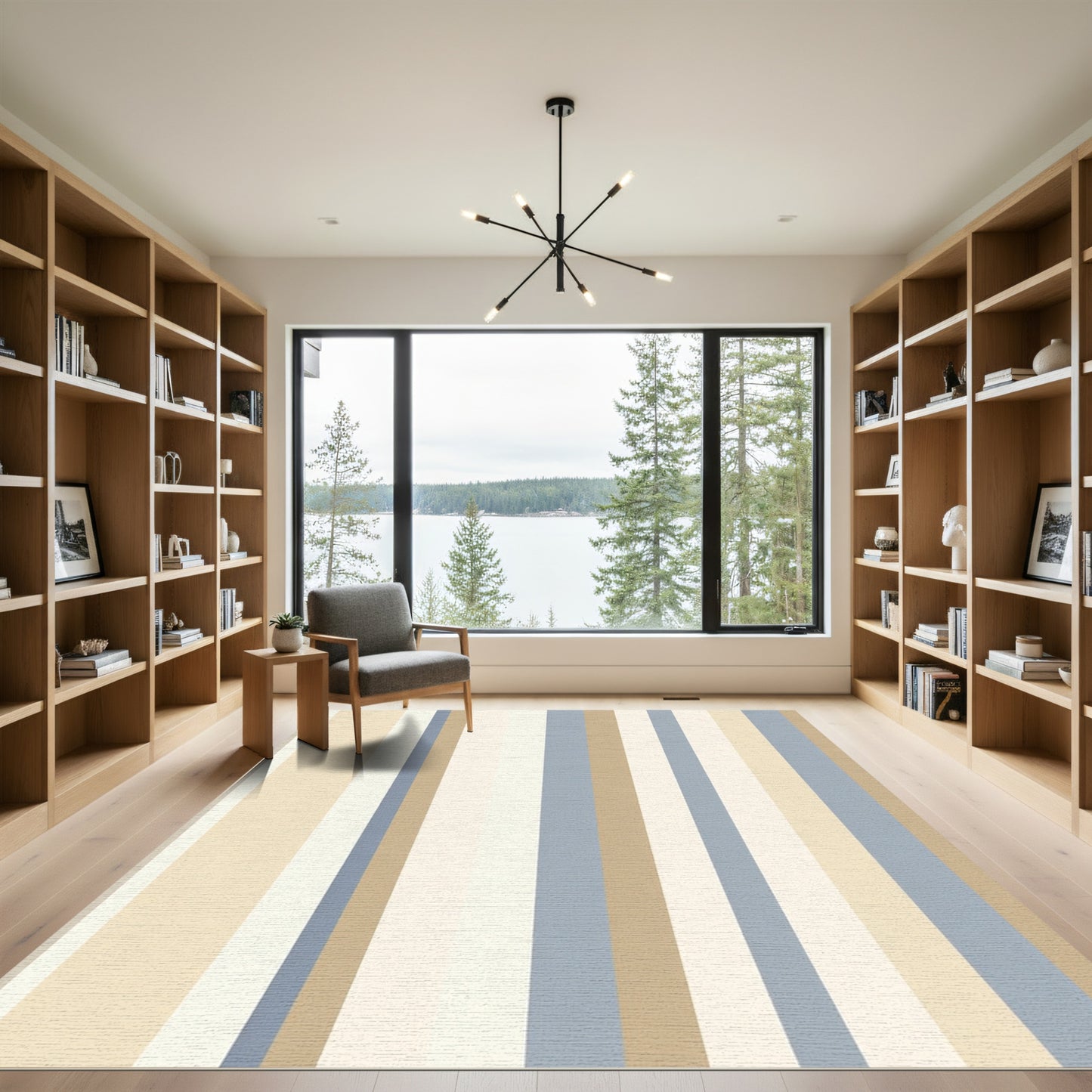 Soft Blue Beige Vertical Stripe Rug
