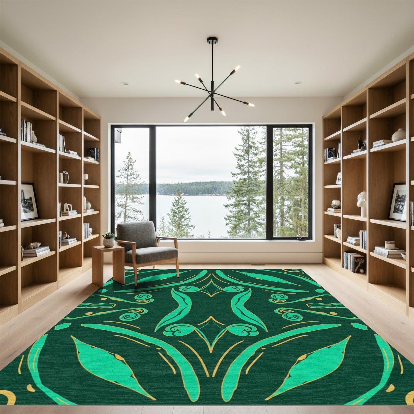 Emerald Green Gold Art Nouveau Swirls Rug