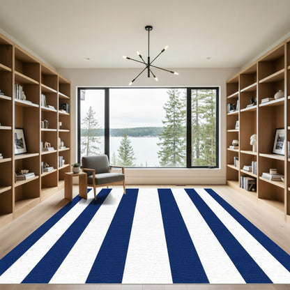Bold Navy White Vertical Stripe Rug