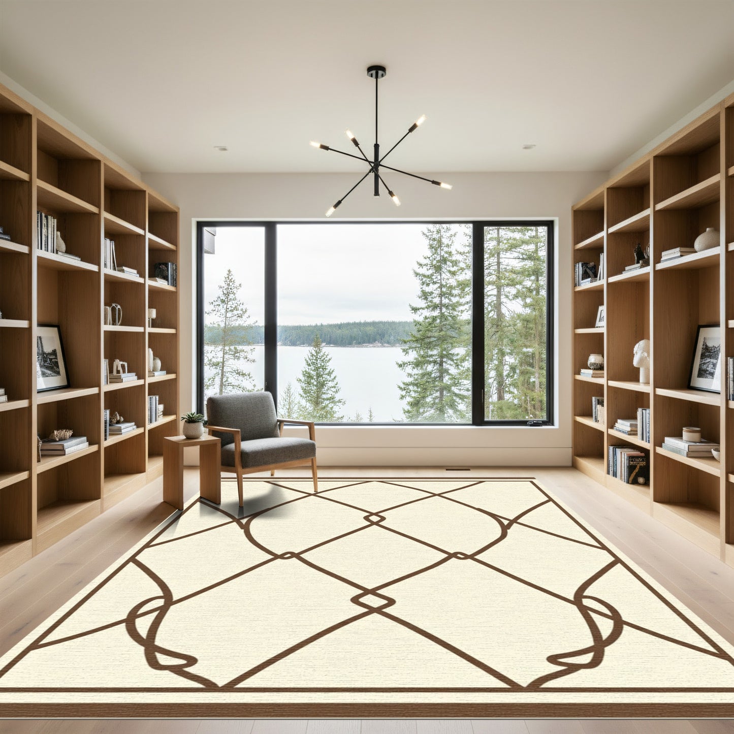 Cream Brown Intersecting Diamond Swirl Rug