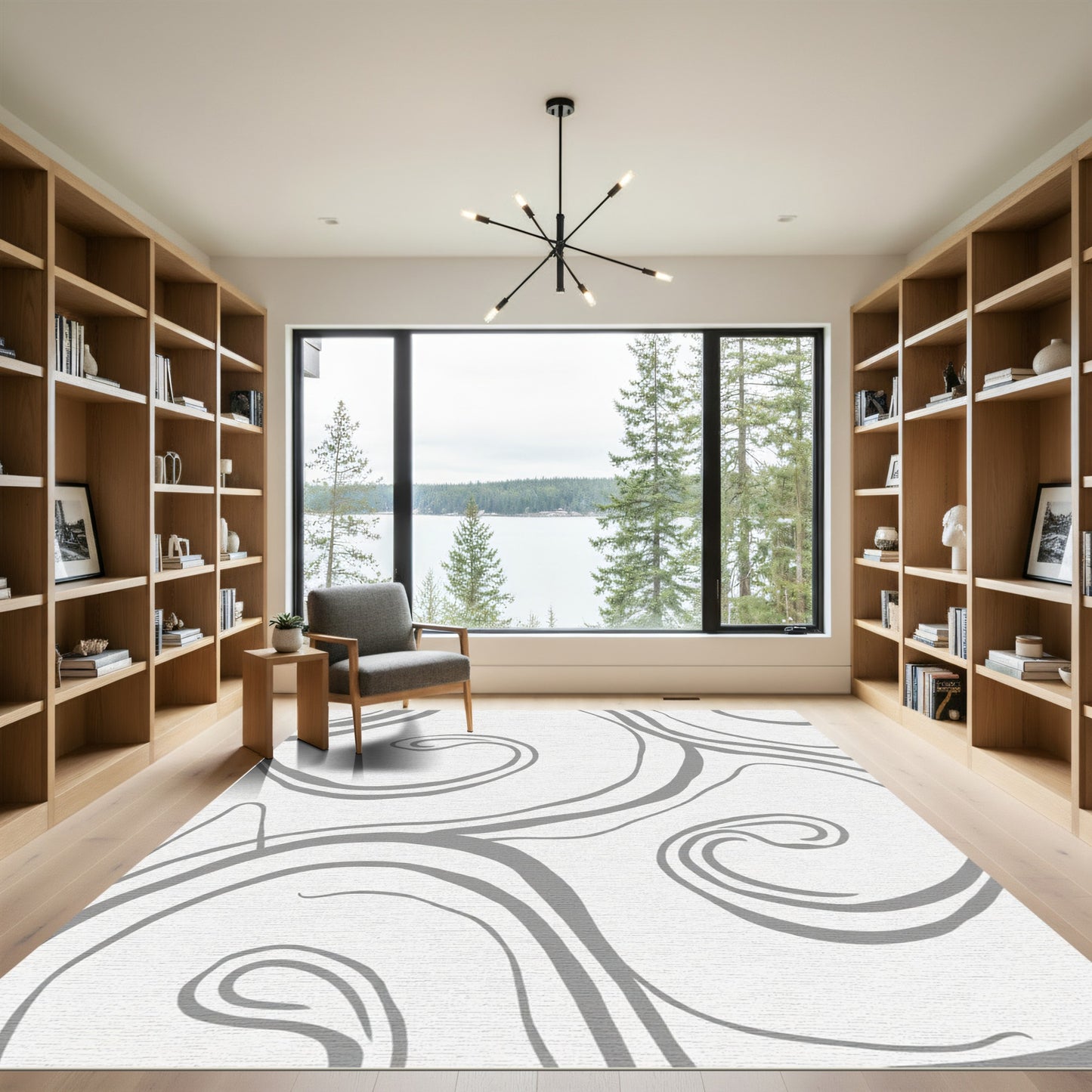 Gray Swirl Abstract Line Art Rug