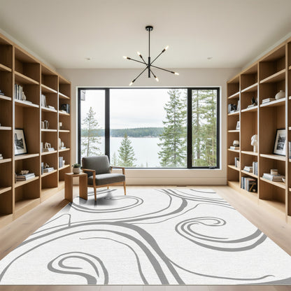 Gray Swirl Abstract Line Art Rug