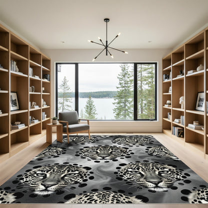 Monochrome Leopard Head Swirl Mosaic Rug