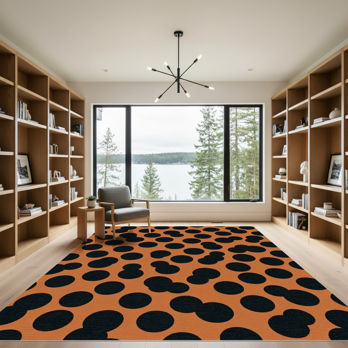 Orange Black Polka Dots Rug