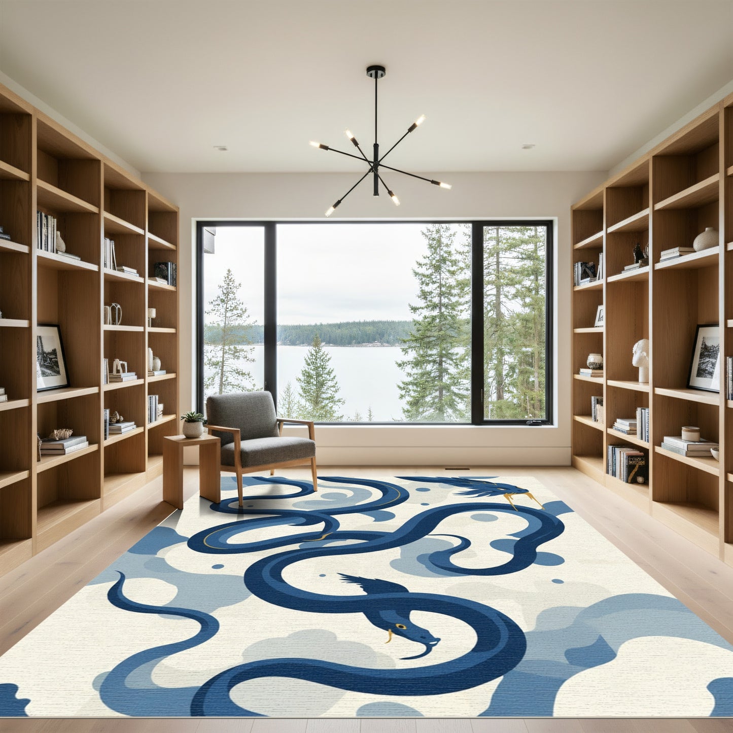 Deep Blue Serpent Cloud Swirl Rug