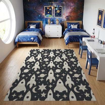 Retro Rocket Star Moon Planet Rug