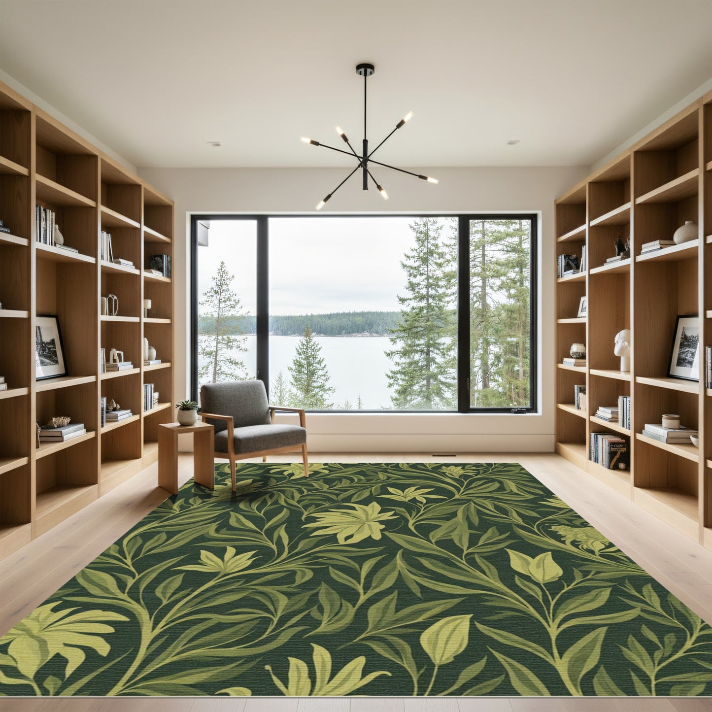 Dark Green Ochre Floral Vine Rug