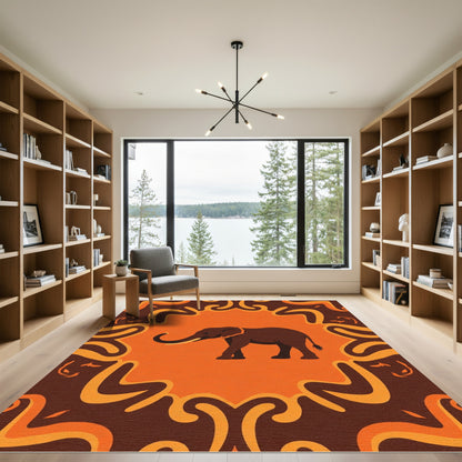 Bold Brown Elephant Orange Border Rug