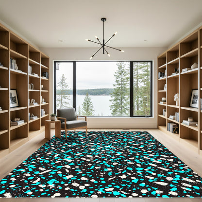Black Teal White Speckled Splash Rug