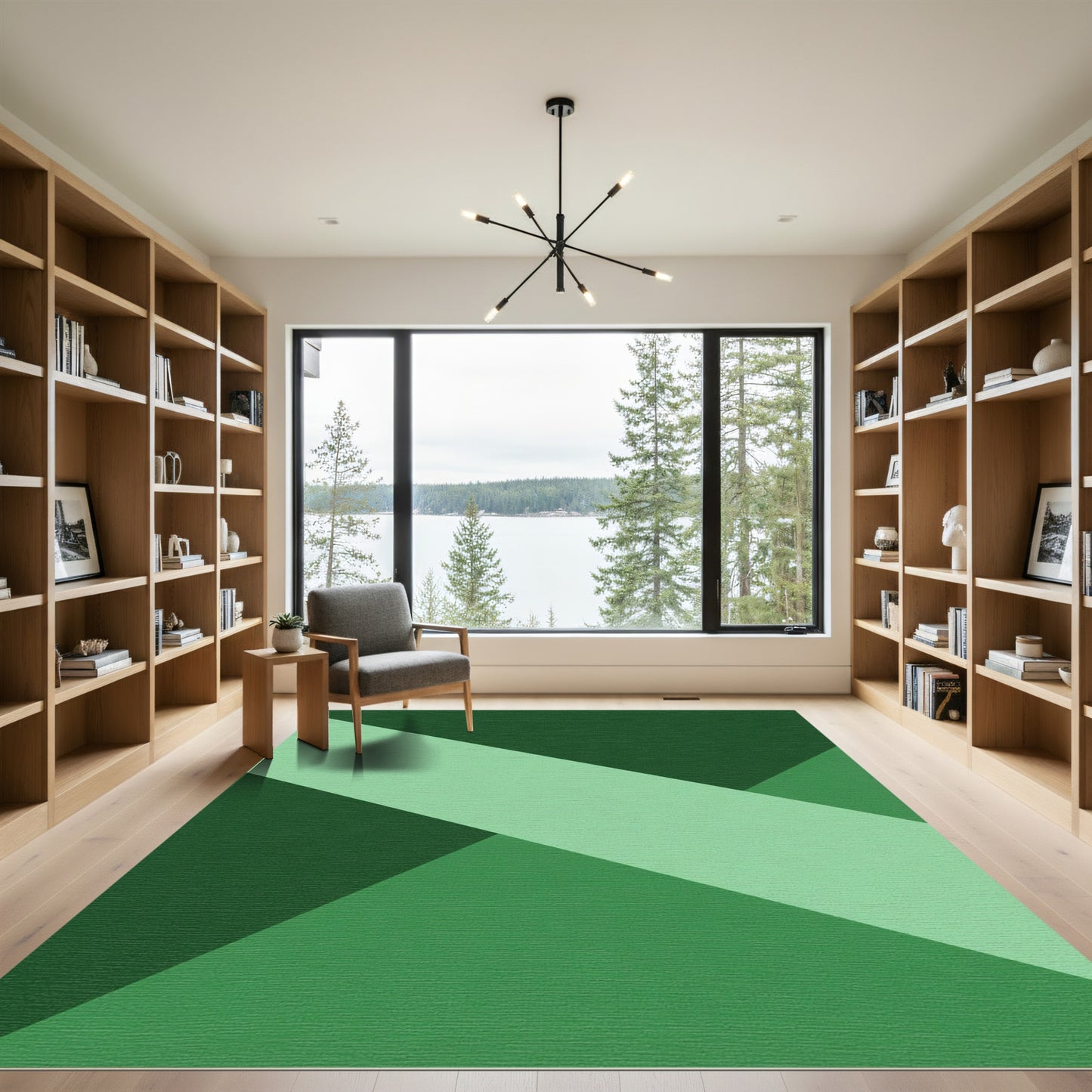 Forest Green Geometric Stripe Rug