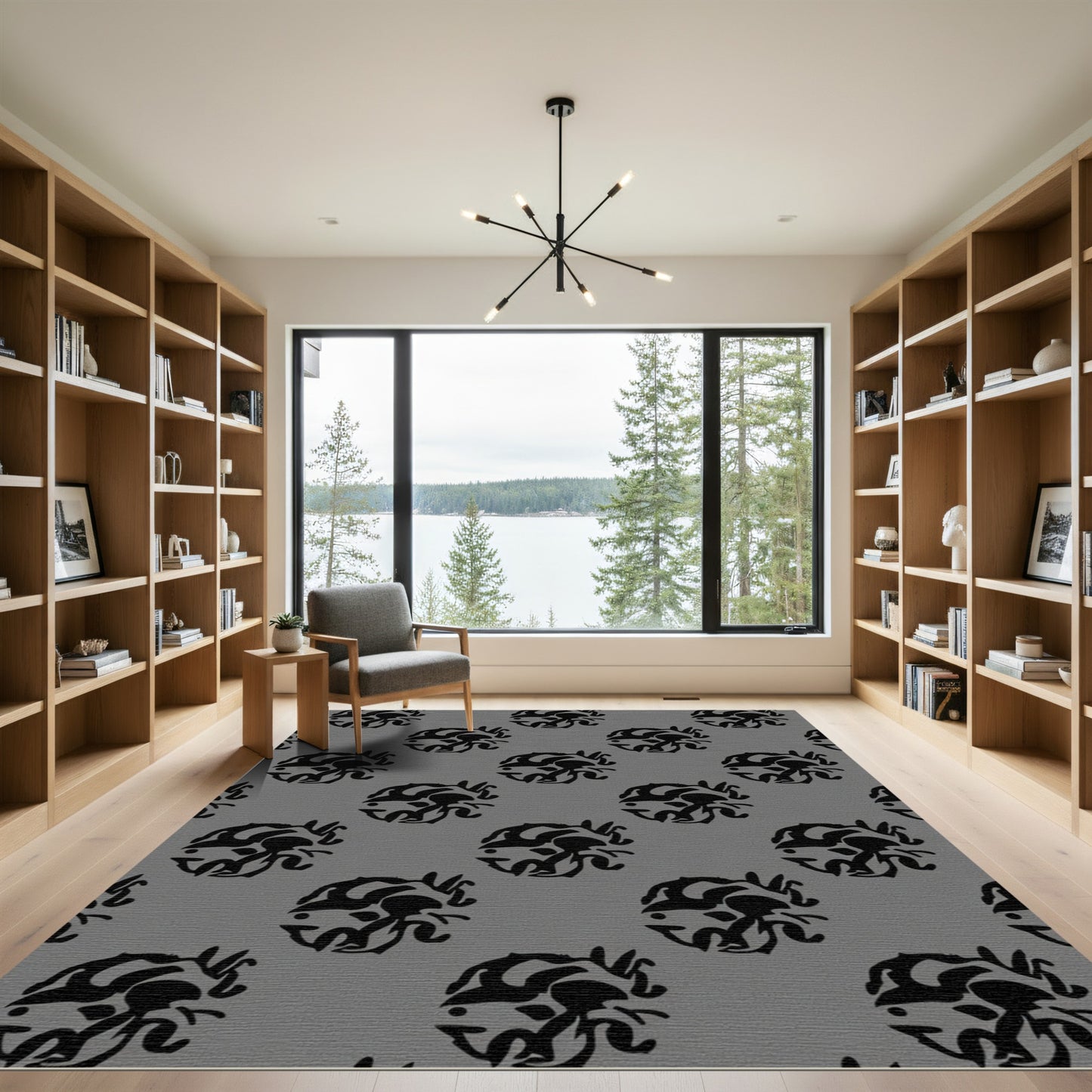 Gray Black Abstract Medallion Rug
