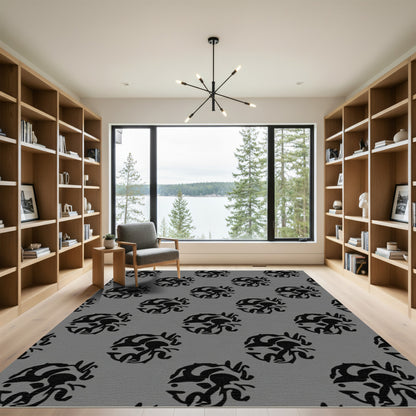 Gray Black Abstract Medallion Rug