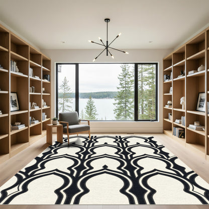 Monochrome Geometric Moorish Arch Rug