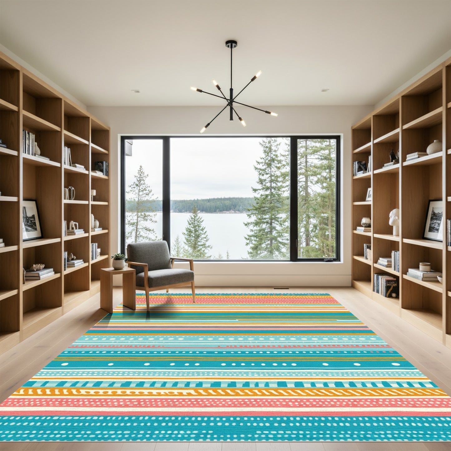 Coastal Striped Dot Aqua Coral Rug