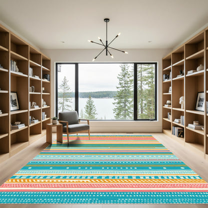 Coastal Striped Dot Aqua Coral Rug