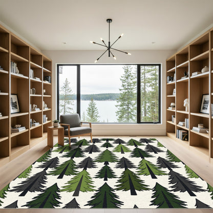 Forest Pine Tree Woodland Illustration Rug
