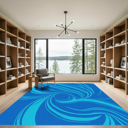 Deep Blue Swirling Sea Swirl Rug