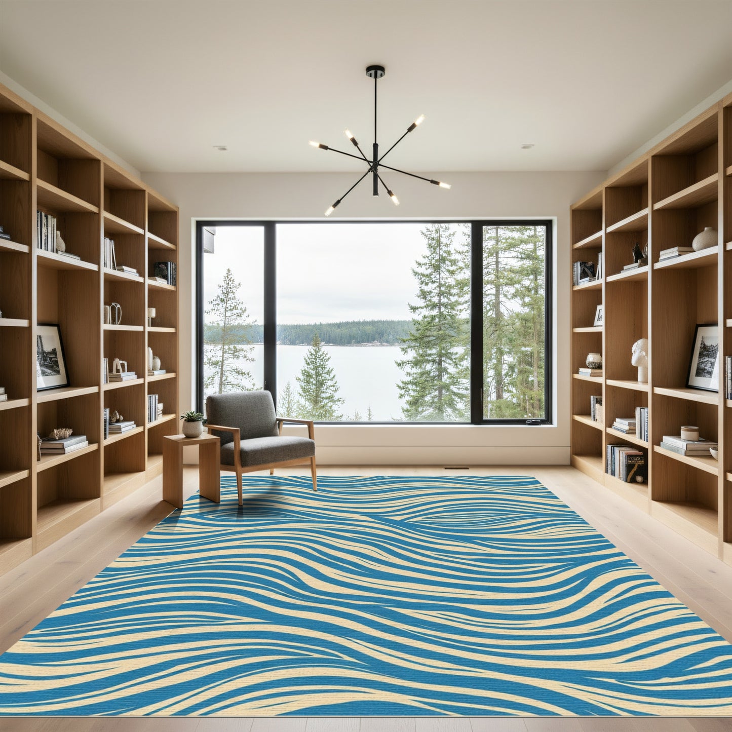 Deep Blue Wavy Lines Rug