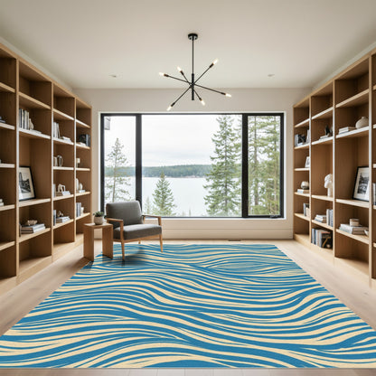 Deep Blue Wavy Lines Rug