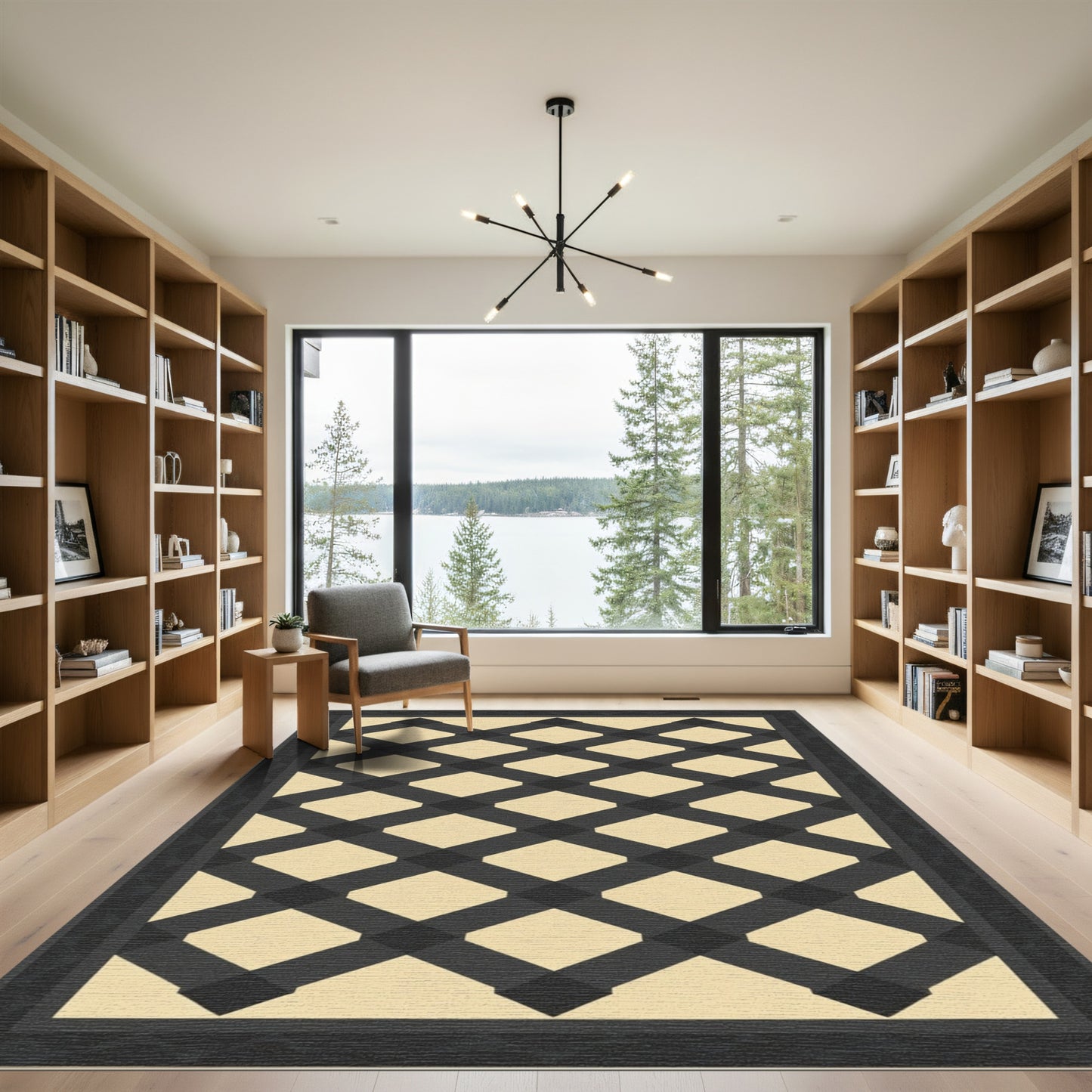Dark Gray Lattice Cream Rug