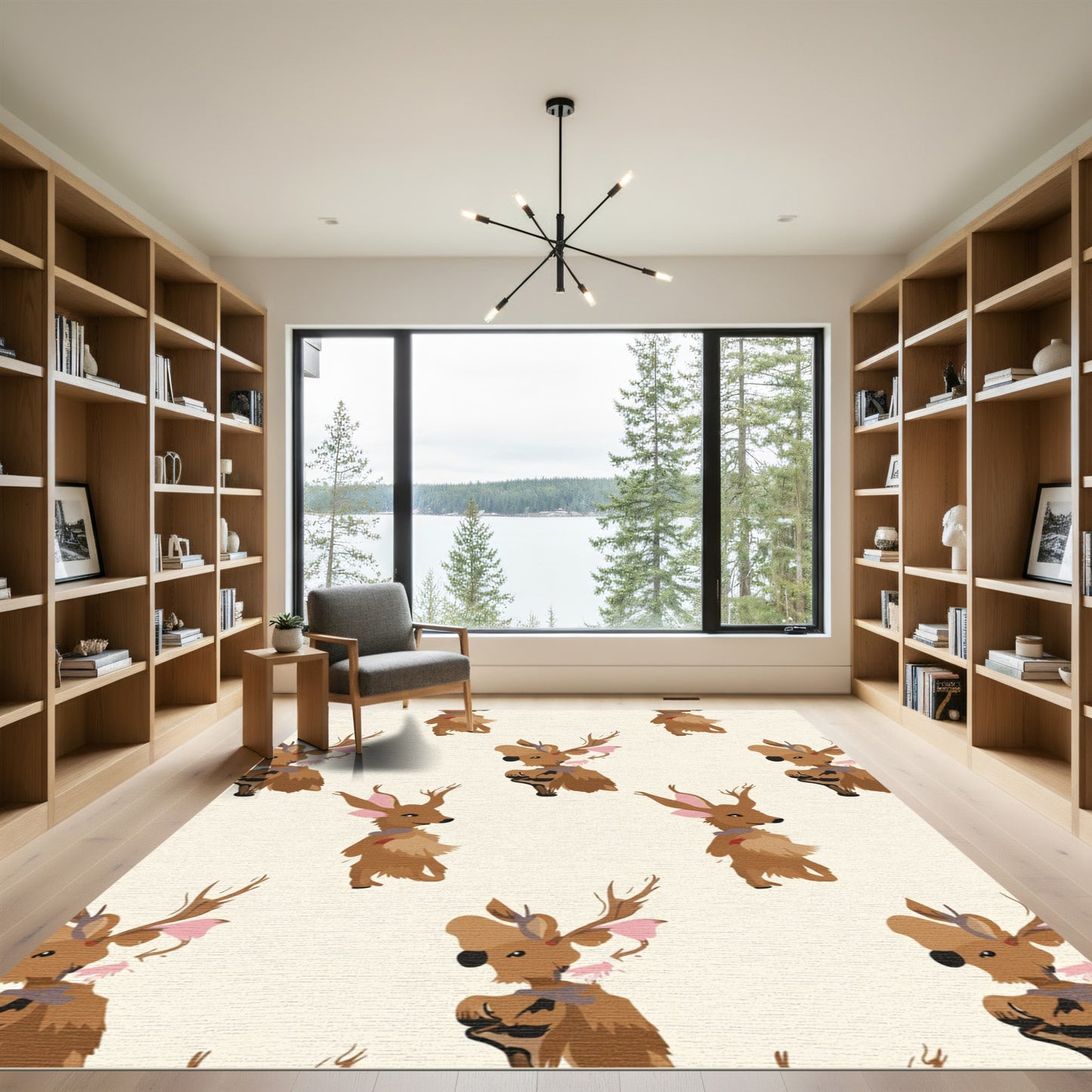 Whimsical Brown Deer Meadow repeat Rug