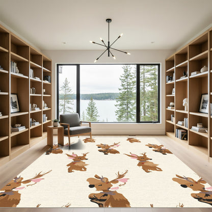 Whimsical Brown Deer Meadow repeat Rug