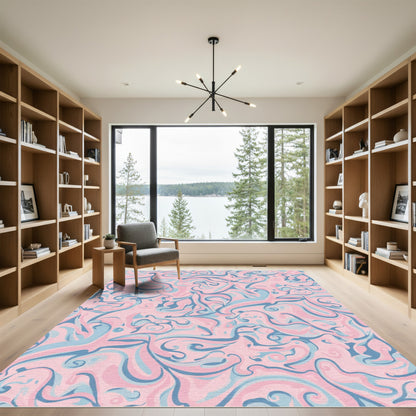 Pink Blue Swirl Fluid Abstract Rug