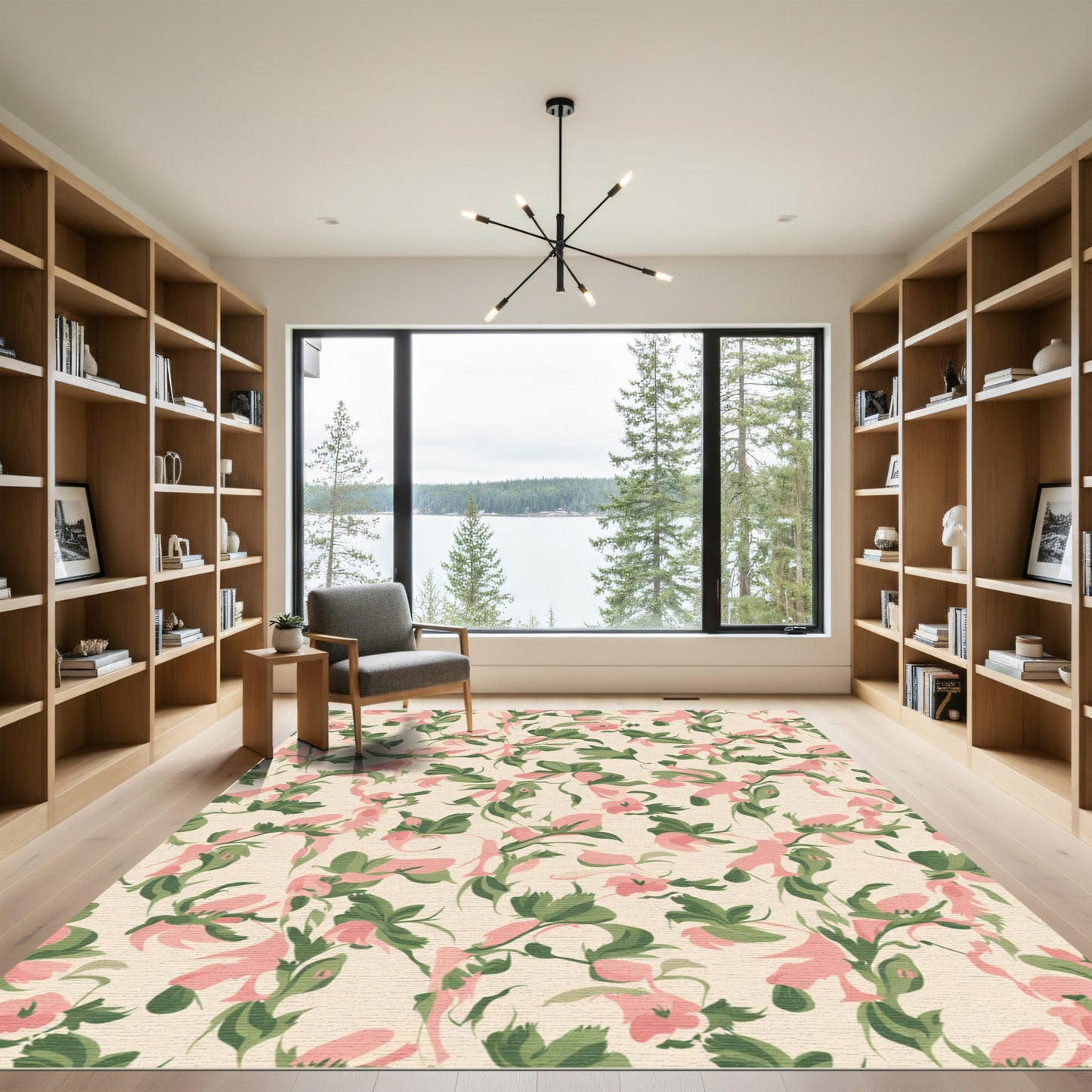 Soft Pink Cream Floral Vine Rug