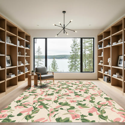 Soft Pink Cream Floral Vine Rug