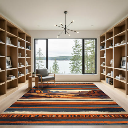 Earthy Mesa Sunset Striped Landscape Rug