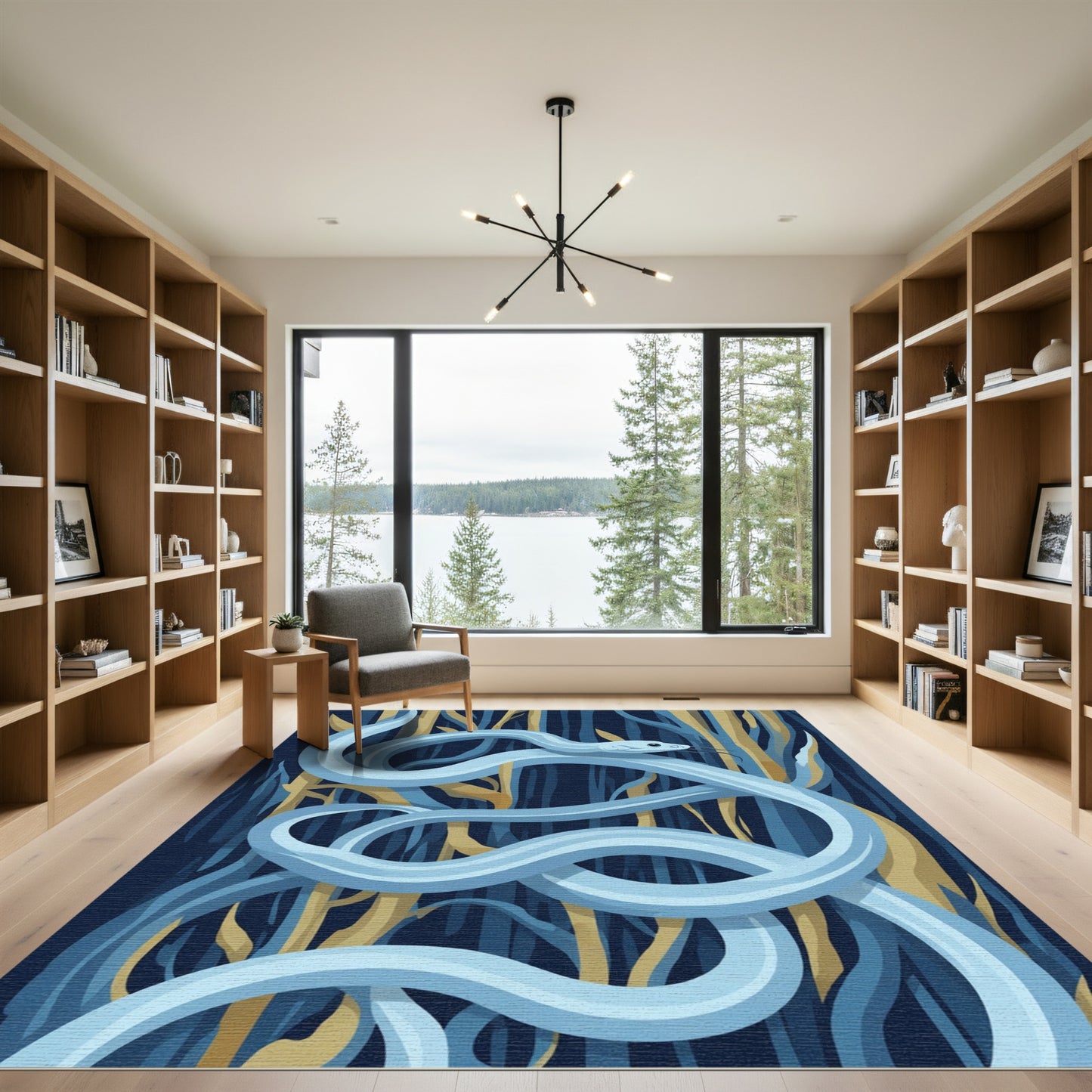 Serpentine Woodland Blue And Gold Rug
