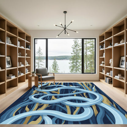 Serpentine Woodland Blue And Gold Rug