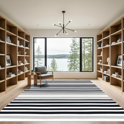 Modern Black Gray Stripe Rug