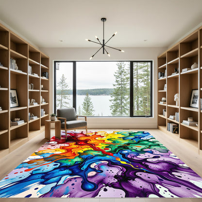Vibrant Rainbow Abstract Fluid Liquid Art Rug