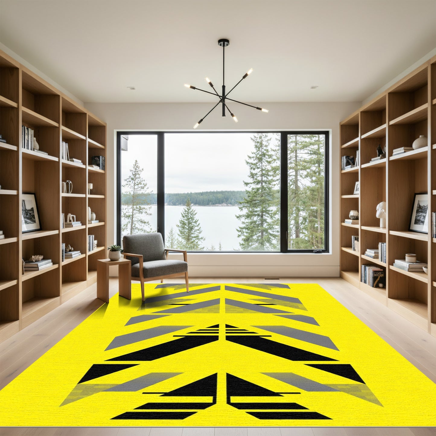 Bold Yellow Gray Abstract Arrows Rug
