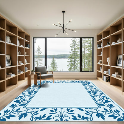 Dark Blue Vine Border Art Rug
