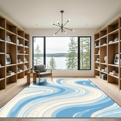 Soft Blue and Cream Swirl Rug